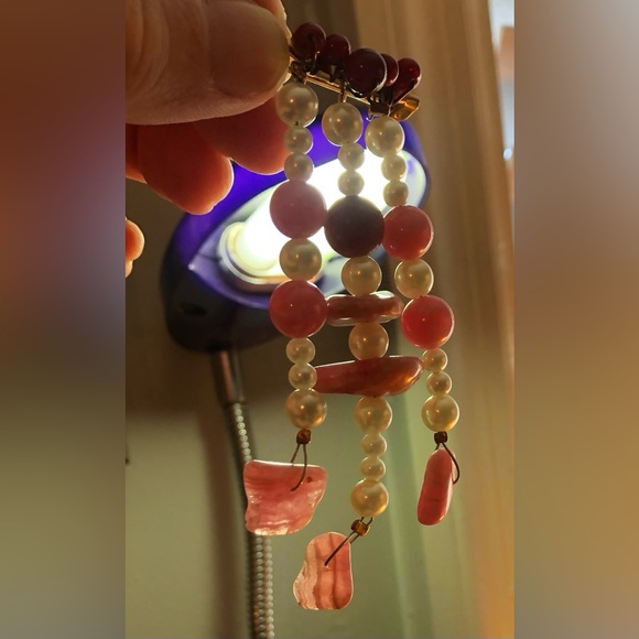 Rhodochrosite, Pearls & Glass Beaded Brooch w/ Gold &  Antique Copper Color Tone - Picture 3 of 6